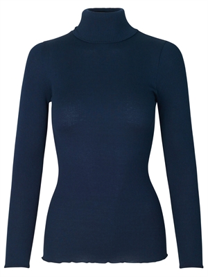 Rosemunde Rullekrave Silke Bluse, Navy 